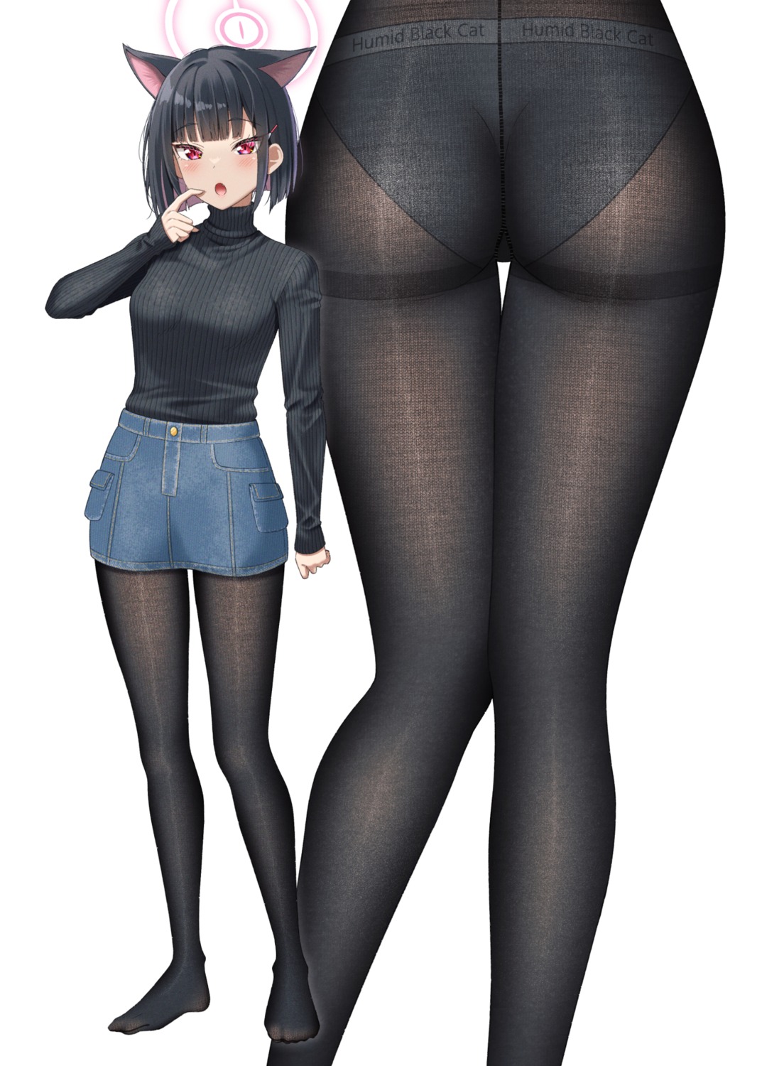 animal_ears ass blue_archive gurande halo kyouyama_kazusa nekomimi pantsu pantyhose see_through sweater