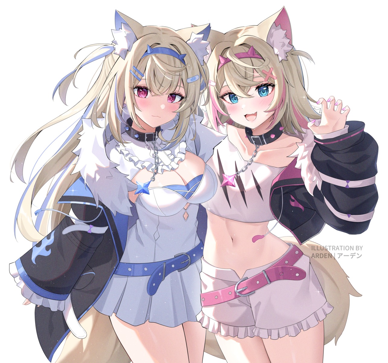 animal_ears ardenlolo bandaid cleavage fuwawa_abyssgard hololive hololive_english inumimi mococo_abyssgard tail