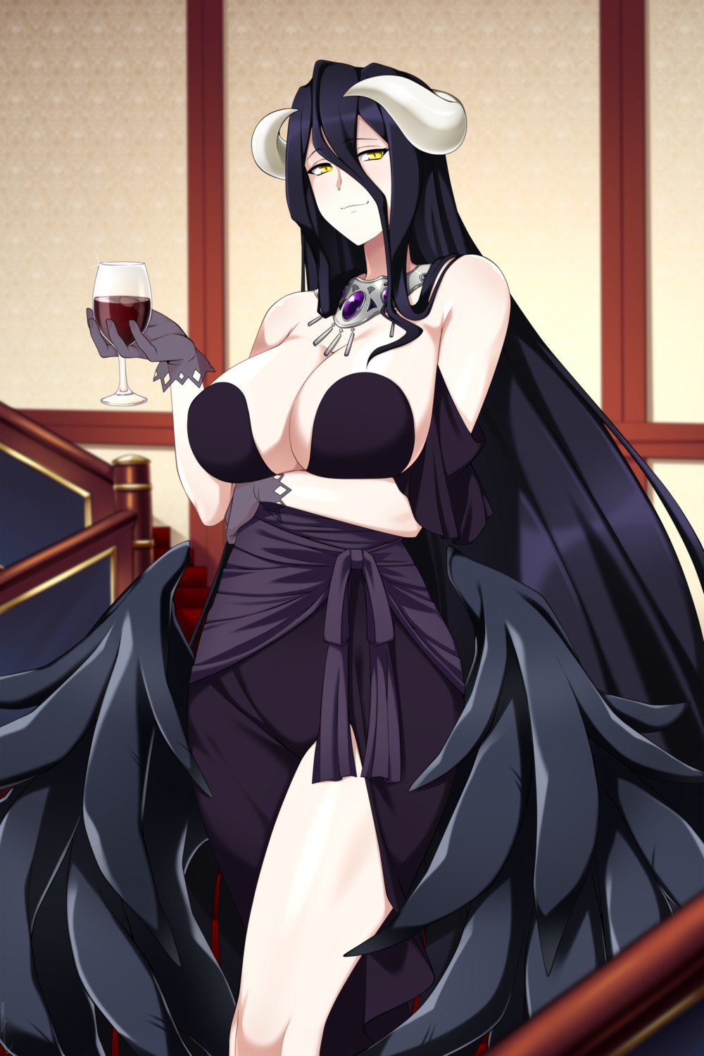 albedo_(overlord) dress horns lindaroze no_bra overlord wings