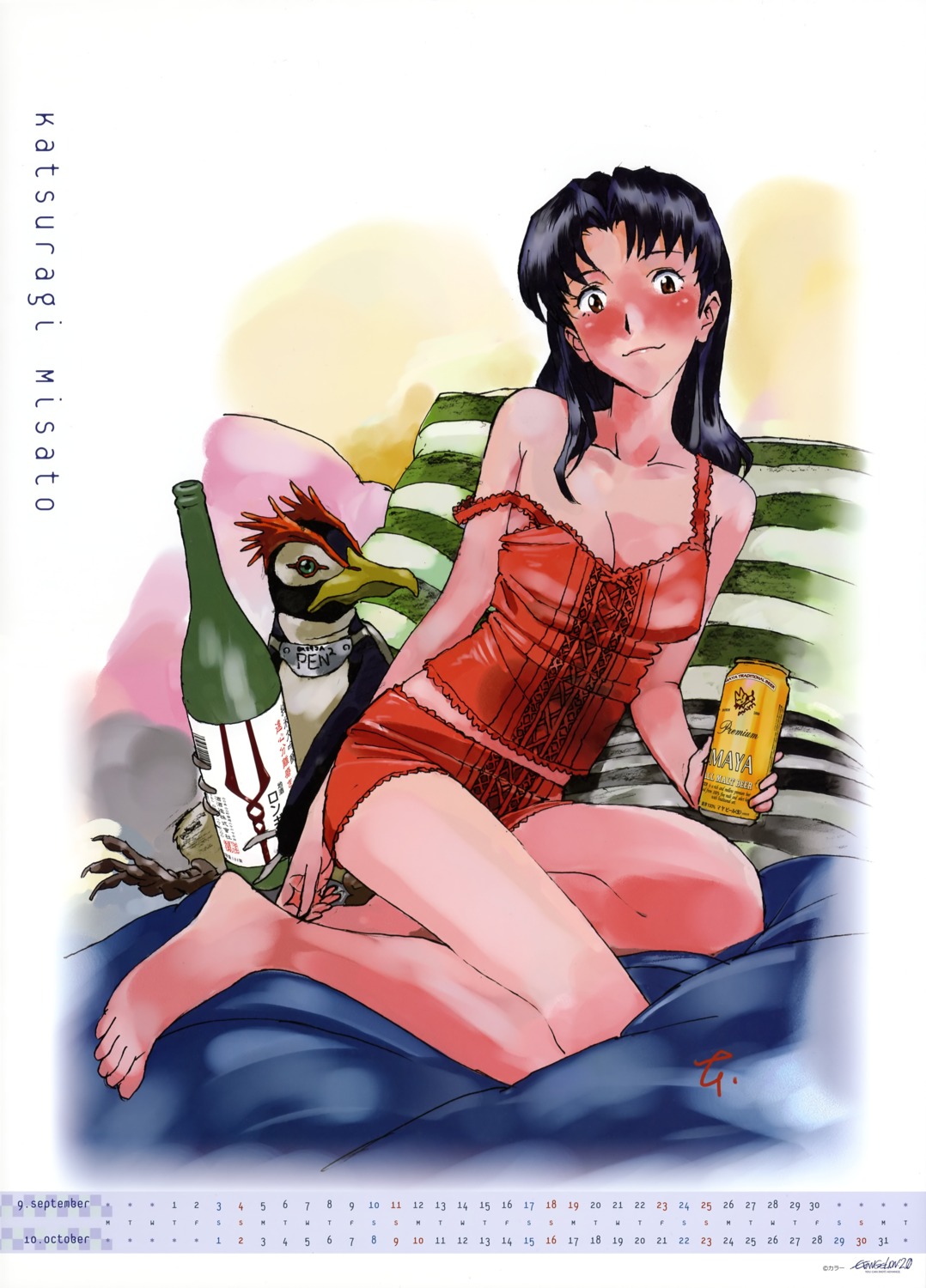 calendar honda_takeshi katsuragi_misato lingerie neon_genesis_evangelion penguin