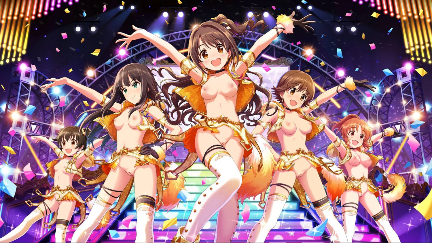 abe_nana akagi_miria breasts honda_mio nipples no_bra nopan open_shirt photoshop pussy shibuya_rin shimamura_uzuki the_idolm@ster the_idolm@ster_cinderella_girls the_idolm@ster_cinderella_girls_u149 thighhighs uncensored