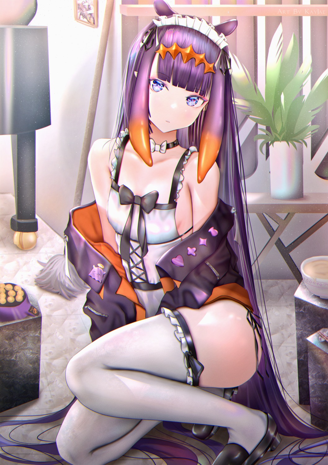 hololive hololive_english kayjae ninomae_ina'nis no_bra pointy_ears thighhighs