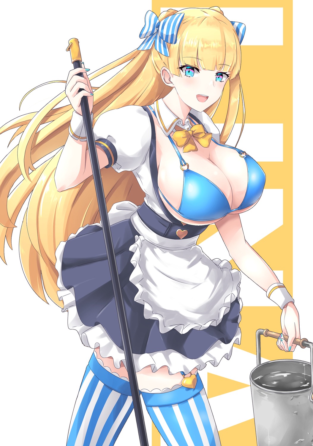 bikini_top gudon_(iukhzl) lina_bell_roll maid stockings swimsuits thighhighs waitress