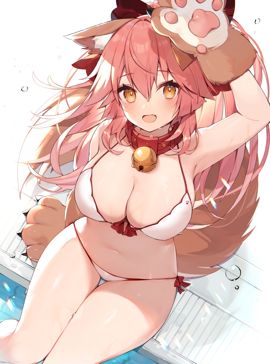 animal_ears bikini fate/grand_order kitsune muryo swimsuits tamamo_cat wet