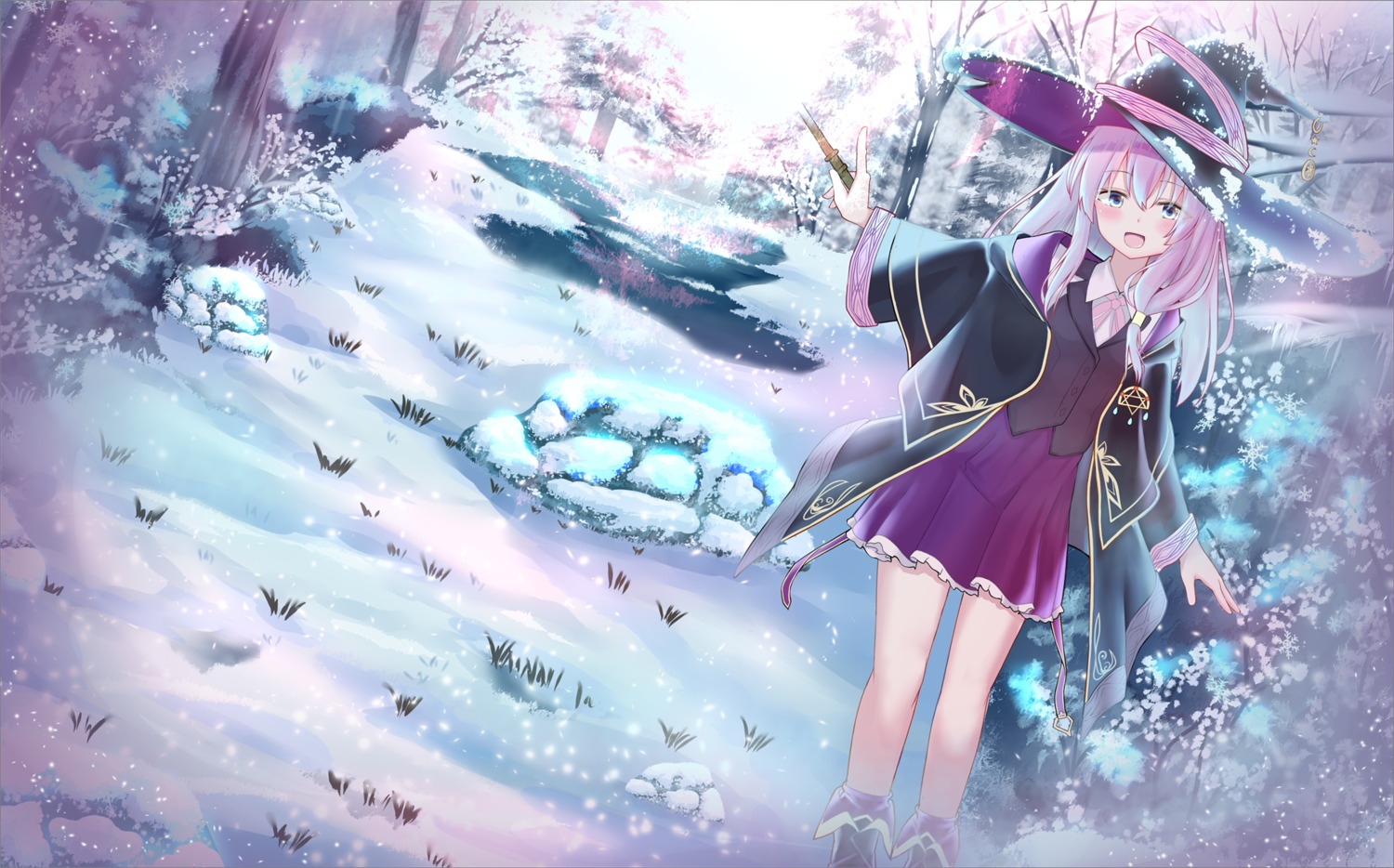 elaina_(majo_no_tabitabi) harada_haruki landscape majo_no_tabitabi weapon witch