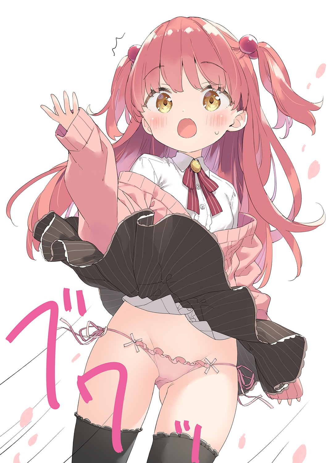 cameltoe kani_biimu loli mikane_sebiri pantsu seifuku skirt_lift string_panties sweater thighhighs wardrobe_malfunction