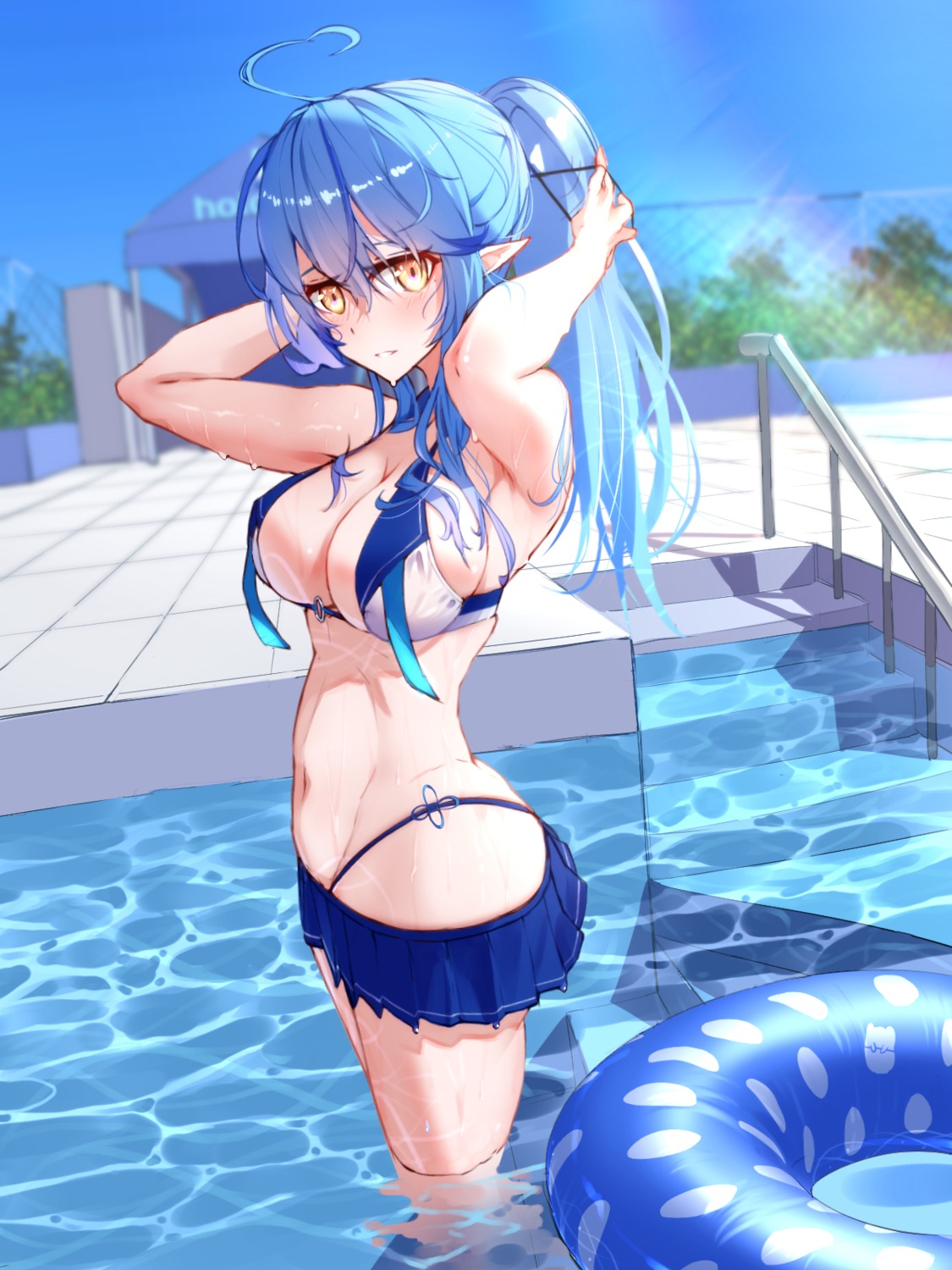 apple_field bikini elf hololive pointy_ears swimsuits wet yukihana_lamy