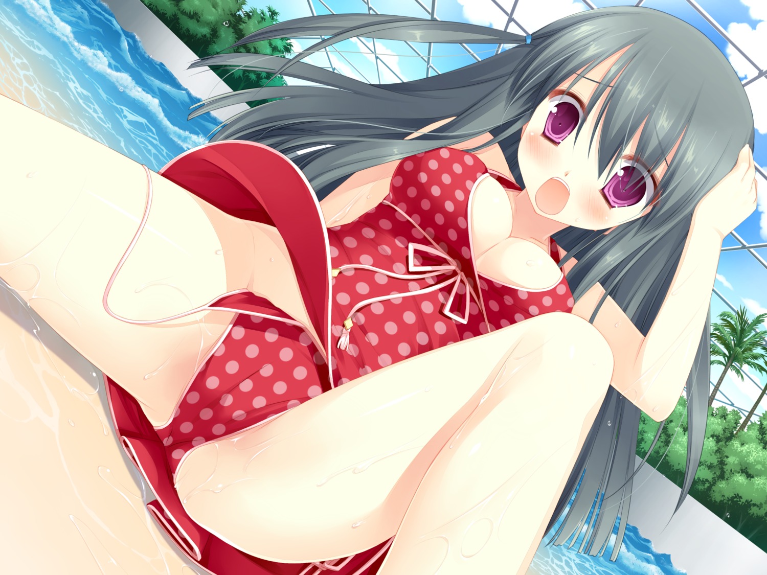 alcot_honeycomb cameltoe cleavage game_cg kicking_horse_rhapsody miyasu_risa seritsumu_hijiri swimsuits wardrobe_malfunction