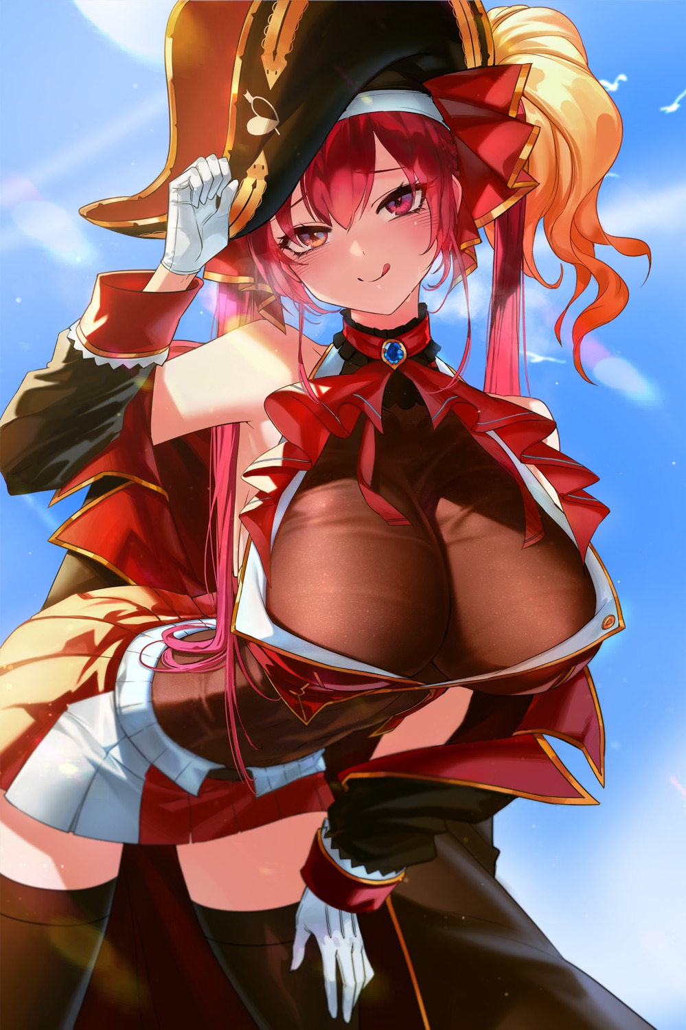 foolish_potato heterochromia hololive houshou_marine pirate thighhighs