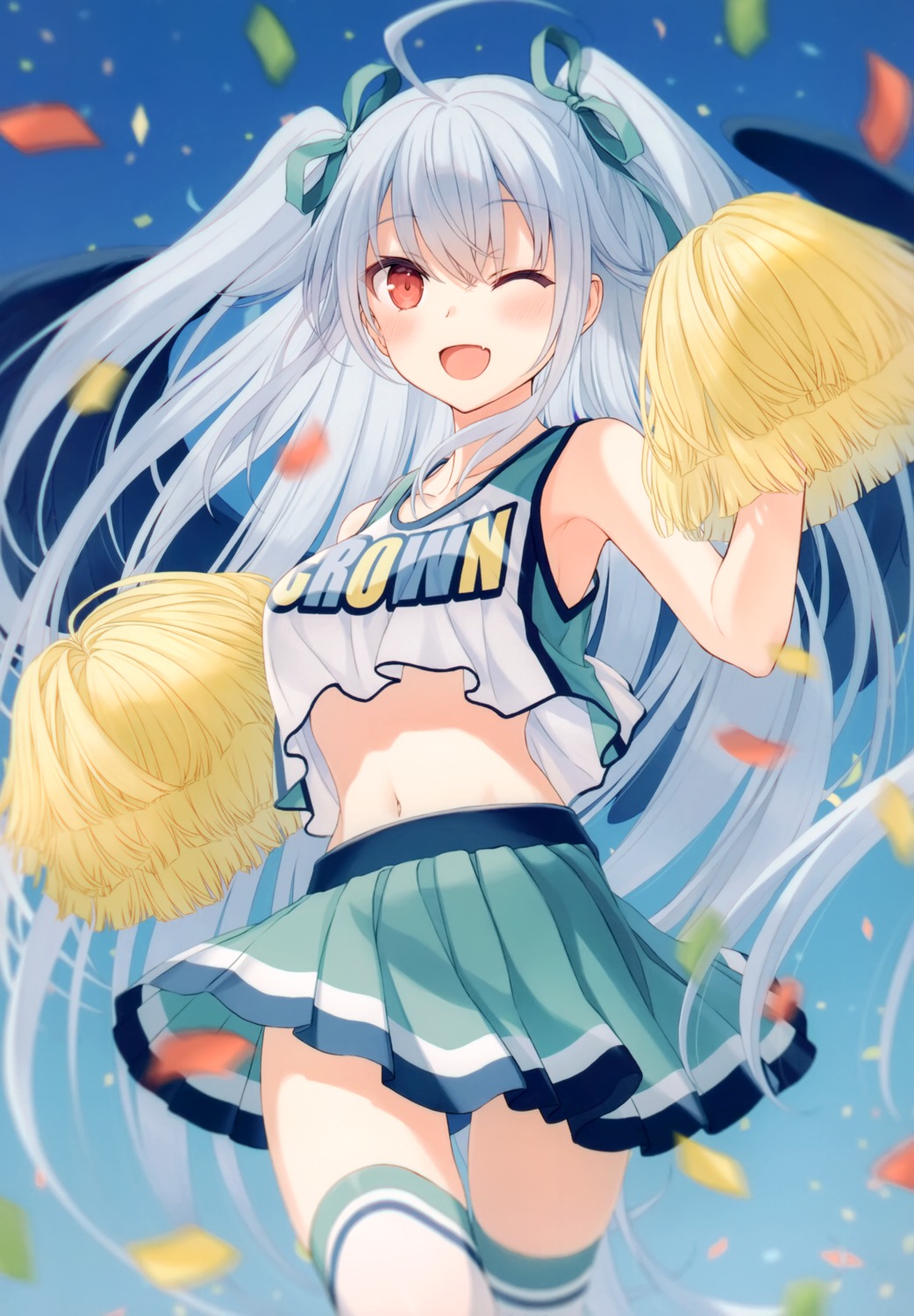 cheerleader crown skirt_lift thighhighs yashiro_seika