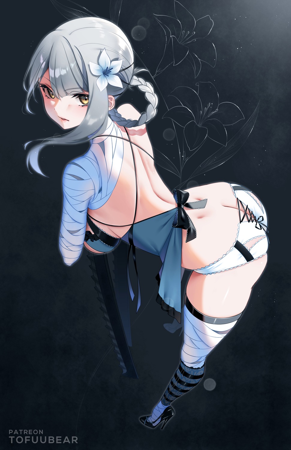 ass bandages bra heels kaine_(nier) nier nier_replicant no_bra pantsu thighhighs tofuubear