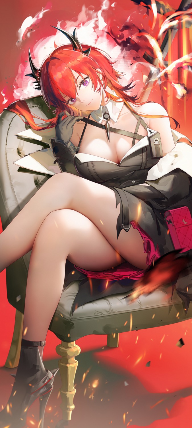 arknights horns skirt_lift surtr_(arknights) yuuki_mix