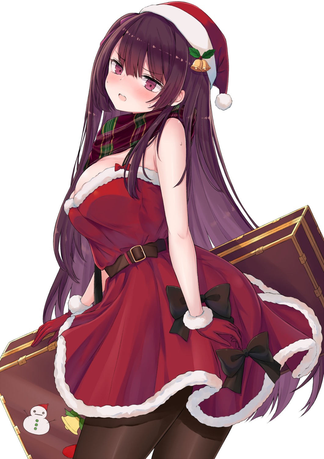 christmas cleavage dress girls_frontline minoshi no_bra pantyhose wa2000_(girls_frontline)