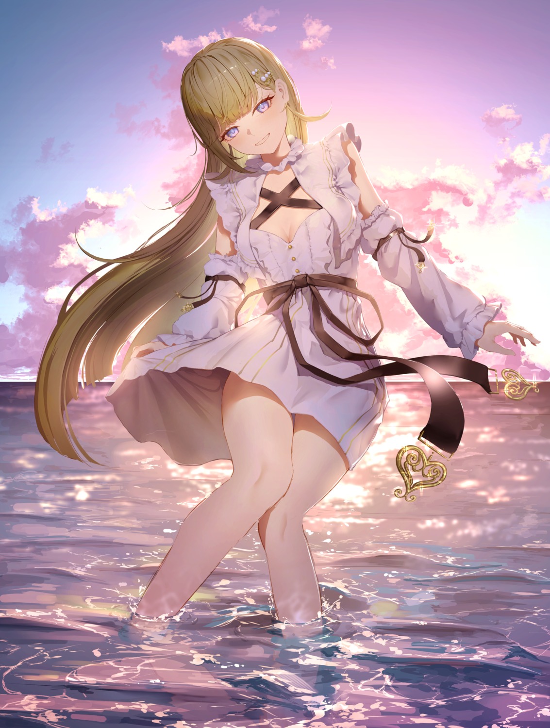 cattleya_regina_games cleavage dress hanabusa_lisa mizu_(sui) skirt_lift vspo! wet