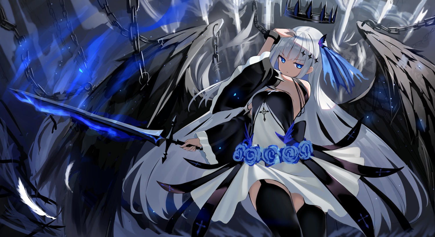 angel dress kurotobi_rarumu stockings sword thighhighs wings