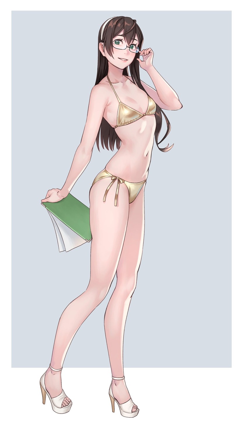 bikini jpeg_artifacts kantai_collection megane ooyodo_(kancolle) swimsuits yuuji_(and)