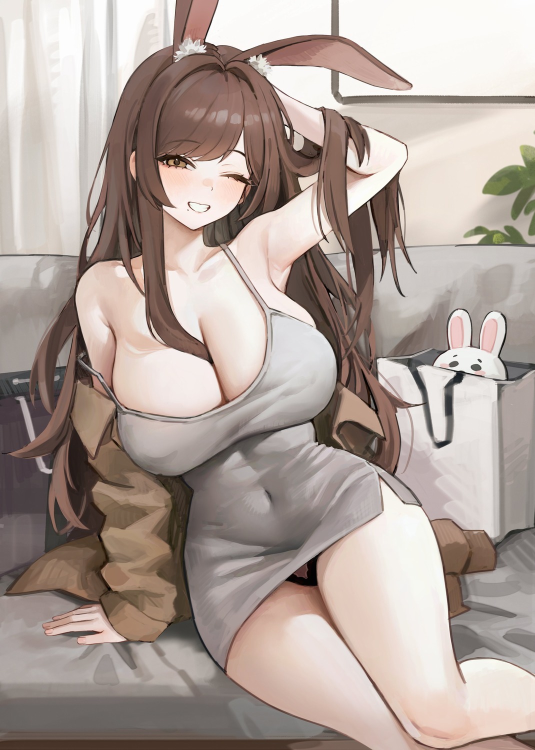 animal_ears bunny_ears cleavage dress gompang_11 pantsu