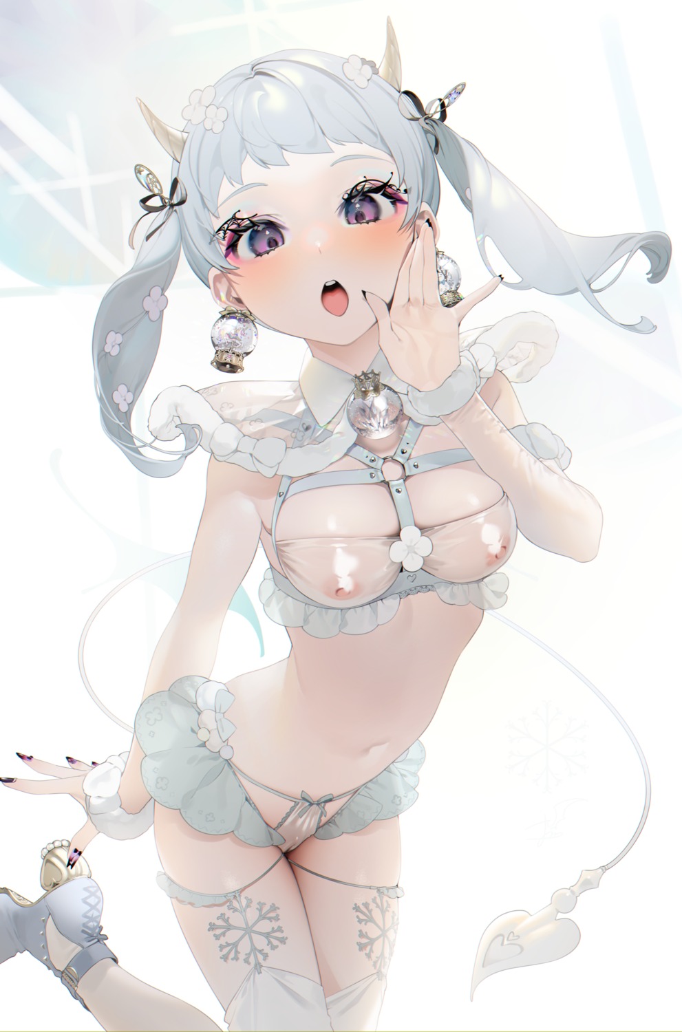 bra heels horns nipples ohisashiburi pantsu pussy see_through shining_star_(anime) stockings tail thighhighs