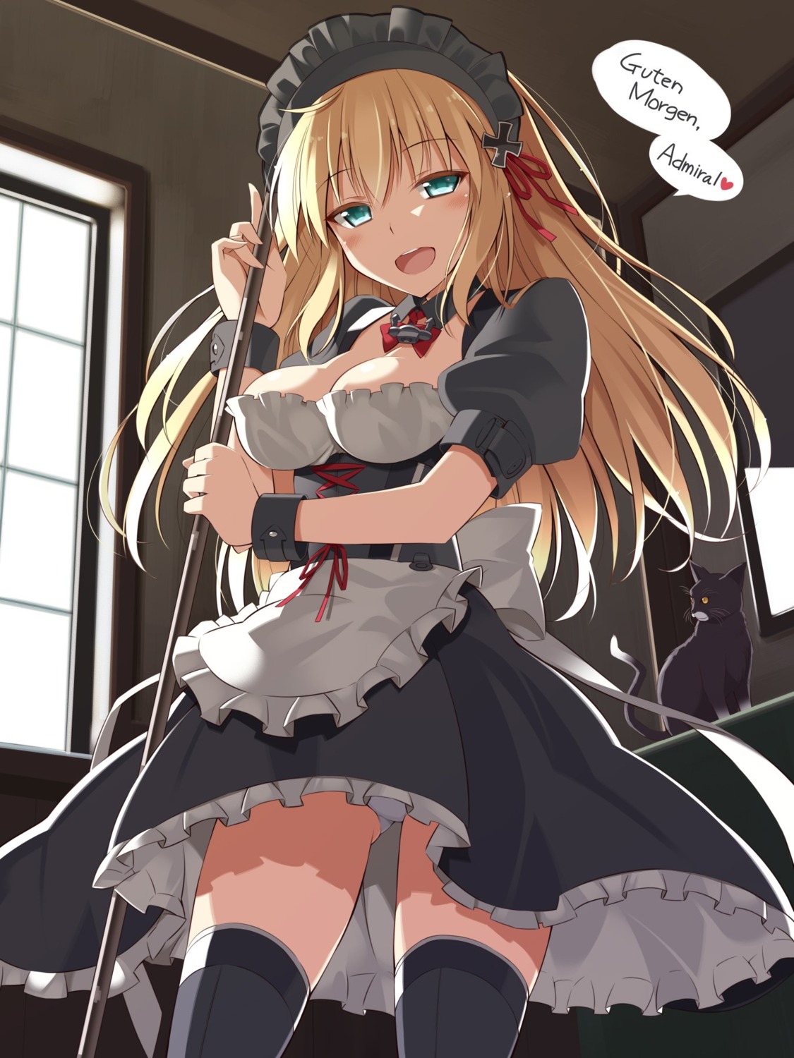 bismarck_(kancolle) cleavage kantai_collection maid oota_yuuichi pantsu thighhighs