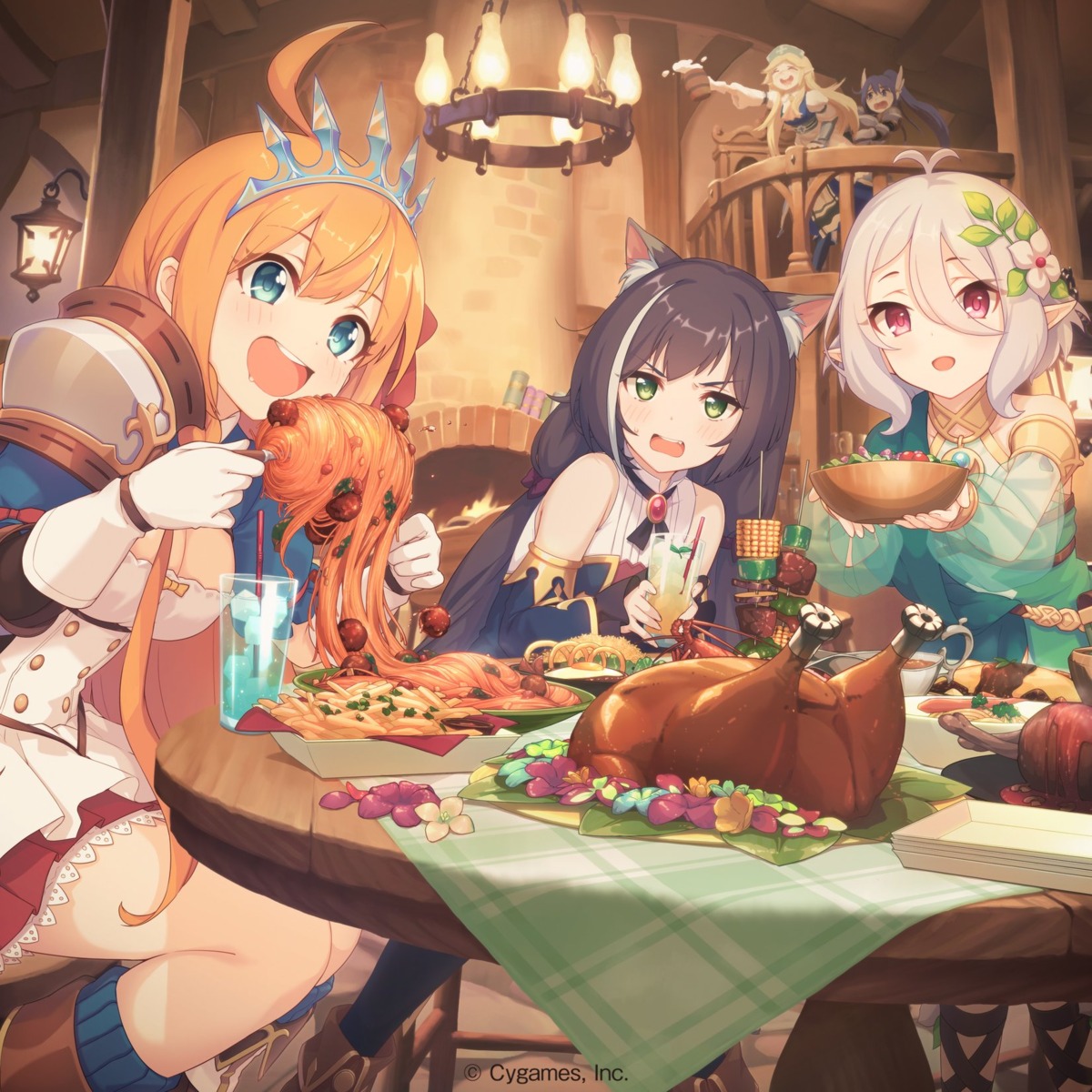 animal_ears armor cleavage karyl_(princess_connect) kokkoro pecorine pointy_ears princess_connect princess_connect!_re:dive see_through