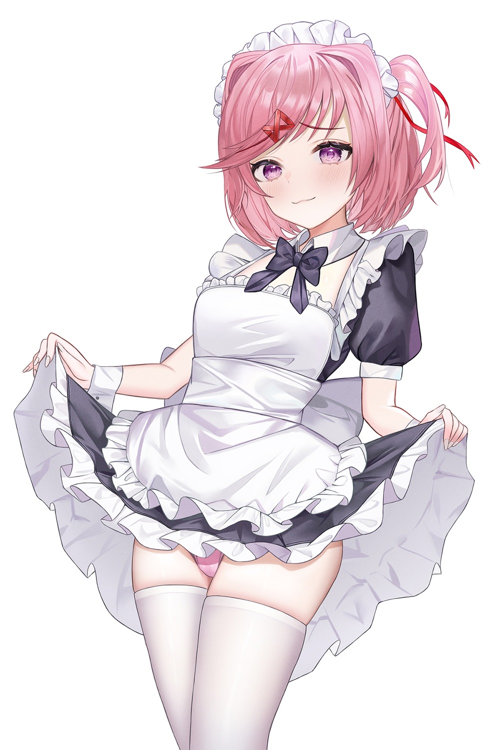 doki_doki_literature_club! maid natsuki_(doki_doki_literature_club!) pantsu skirt_lift thighhighs thong yami_(rear4742)