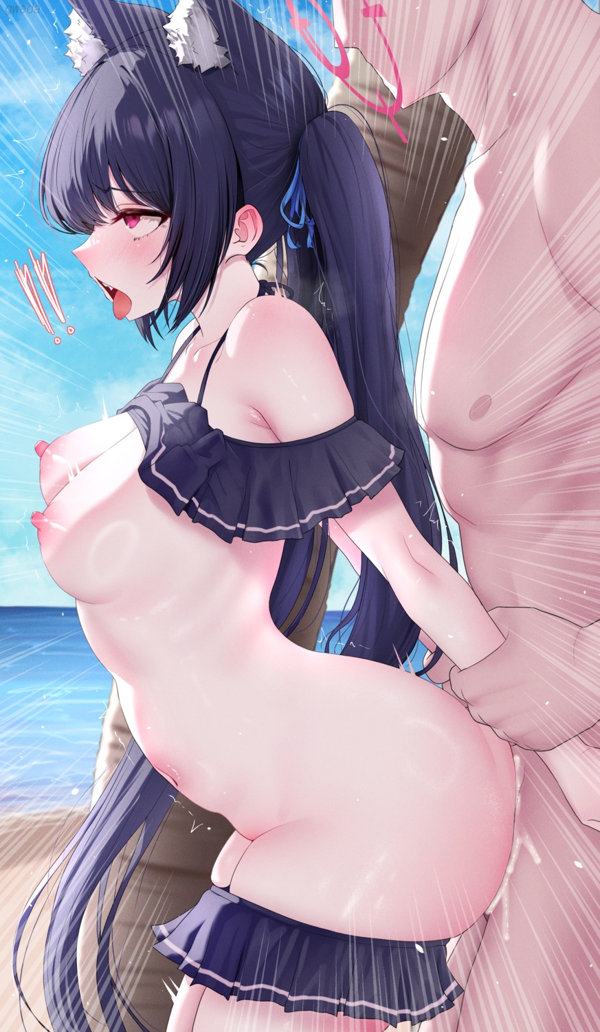 animal_ears bikini blue_archive breasts cum gweda halo kuromi_serika nekomimi nipples panty_pull penis sex swimsuits uncensored