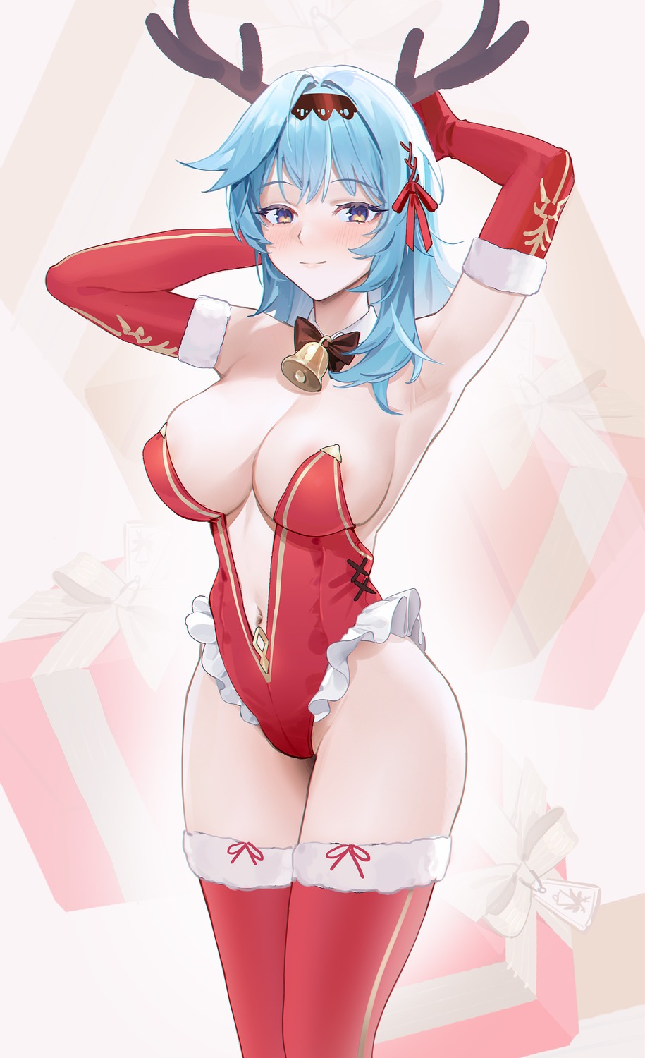 areola christmas eula genshin_impact horns leotard no_bra thighhighs zhudouzi