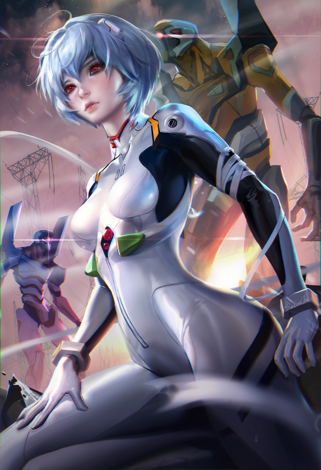 ayanami_rei bodysuit mecha neon_genesis_evangelion sakimichan