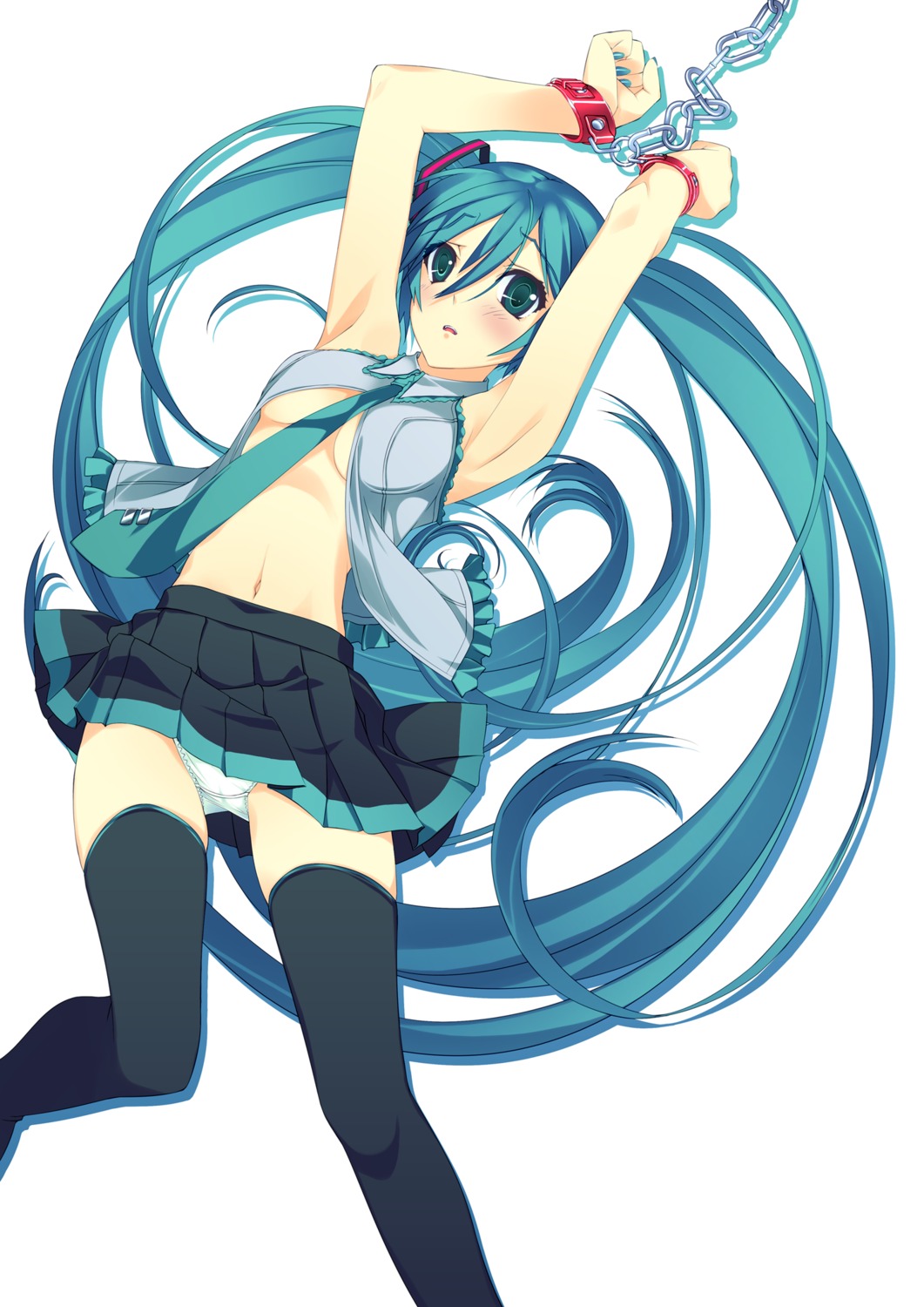 bondage hatsune_miku murakami_suigun no_bra open_shirt pantsu thighhighs underboob vocaloid