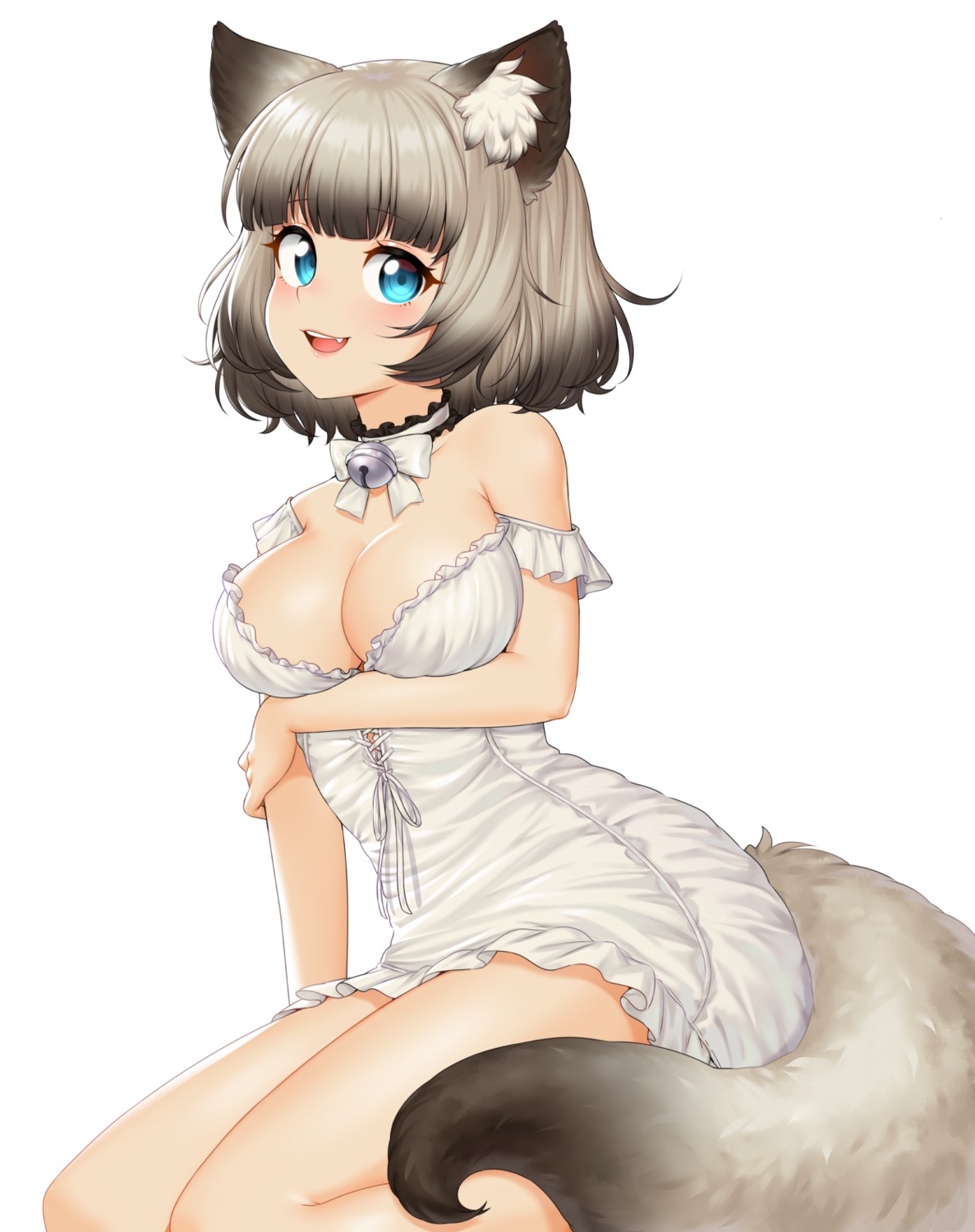 animal_ears dress kitsune no_bra susukitten tail