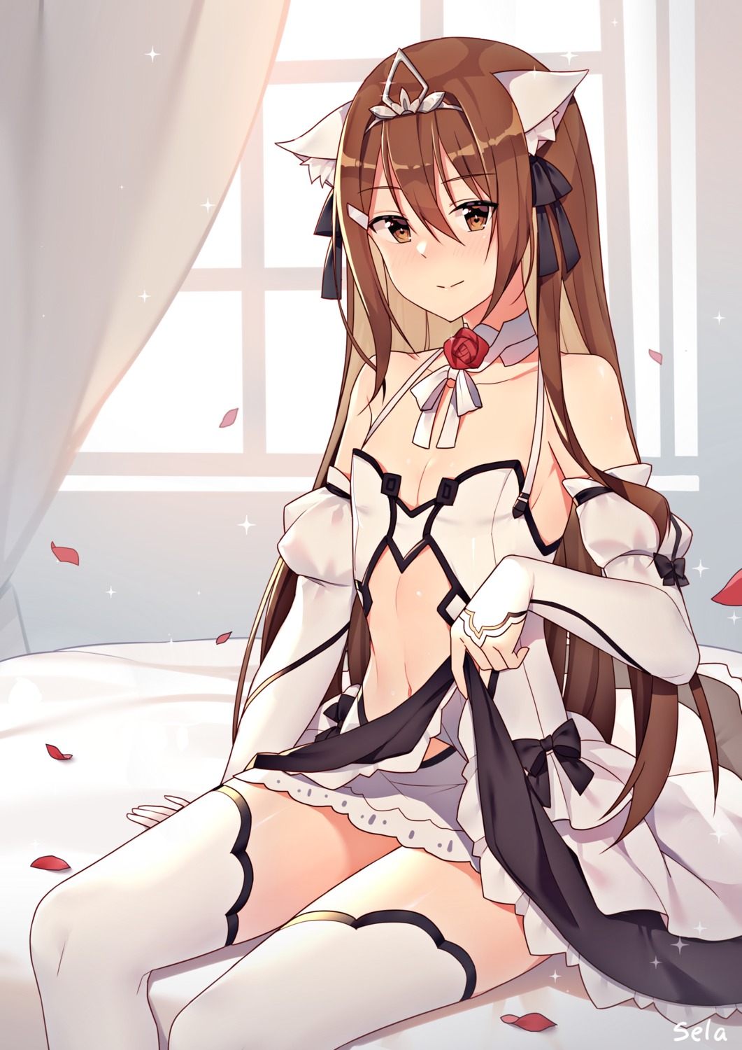 animal_ears cleavage kurohanya niliu_chahui skirt_lift thighhighs