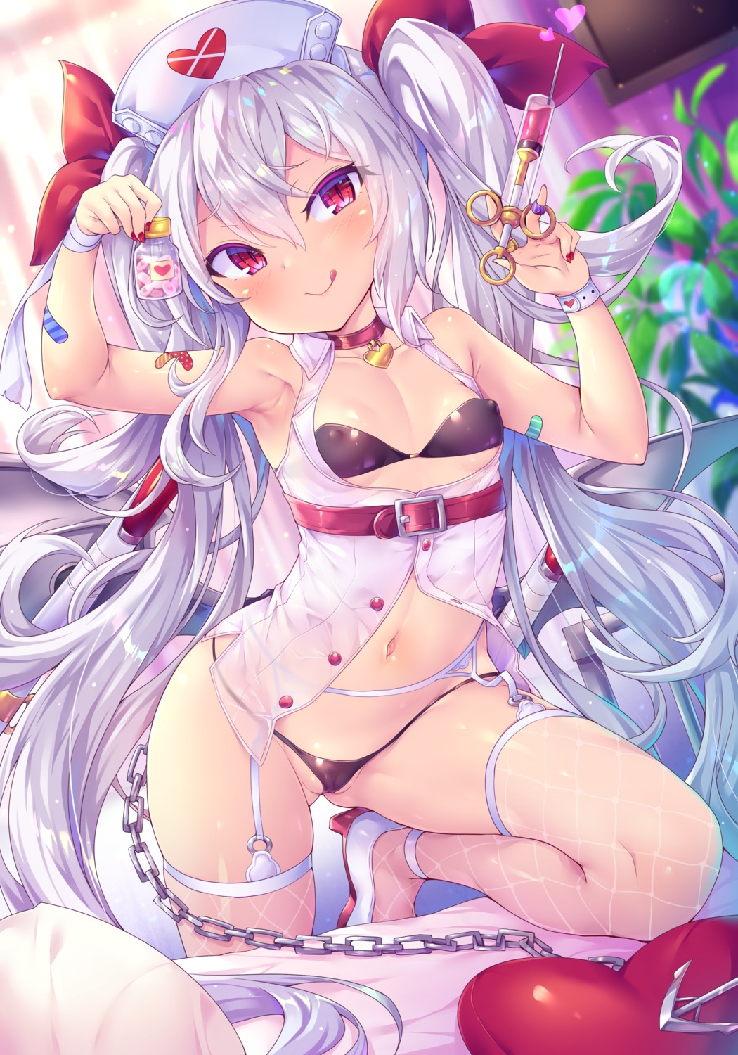 azur_lane bandages bandaid bra cameltoe erect_nipples fishnets garter_belt heels loli nurse open_shirt pantsu see_through stockings thighhighs toraishi_666 vampire_(azur_lane)