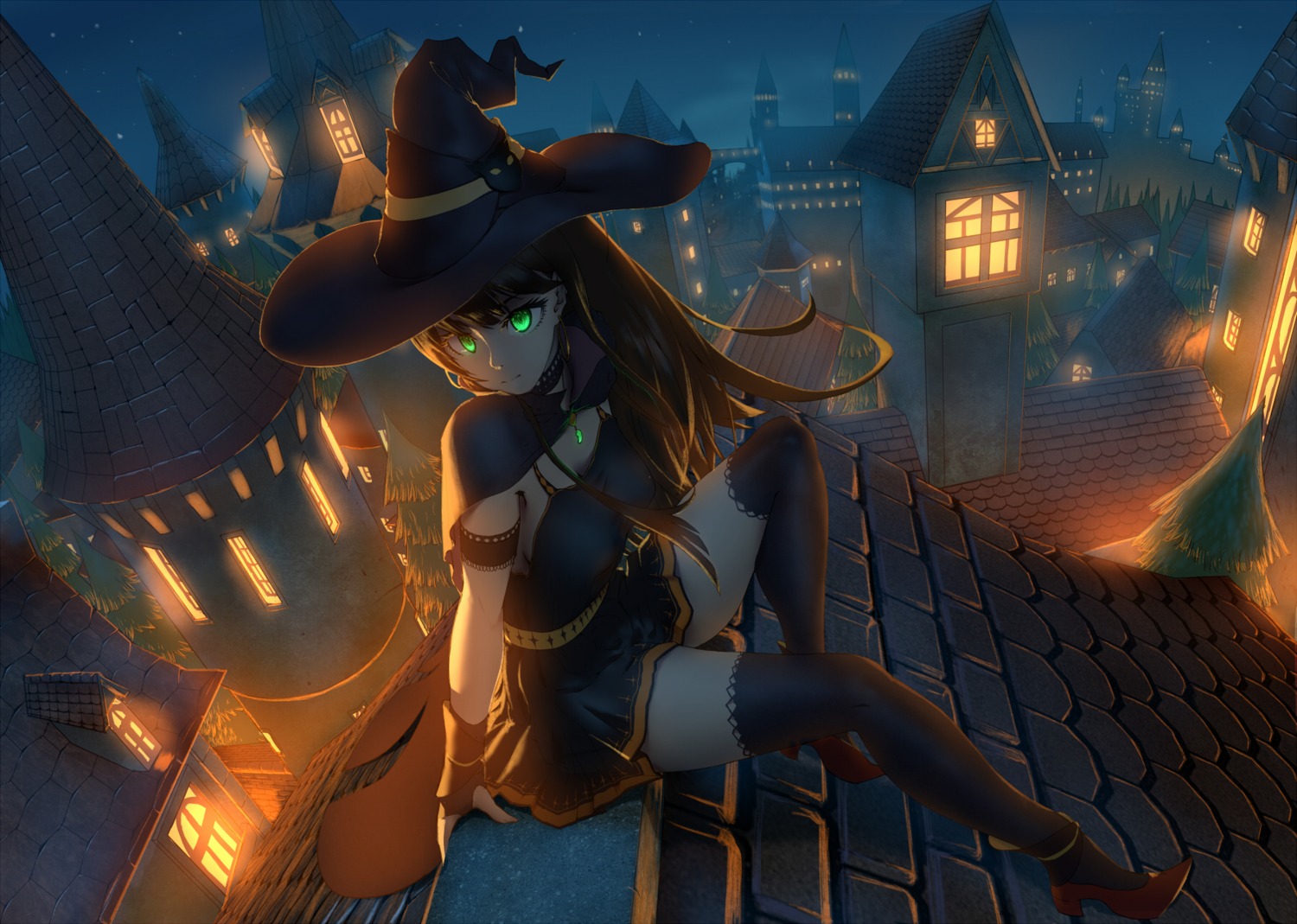 cleavage dress halloween heels shibuya_rin the_idolm@ster thighhighs witch