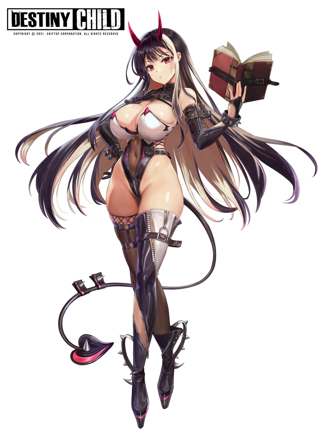 destiny_child garter horns leotard maett no_bra tail thighhighs wings