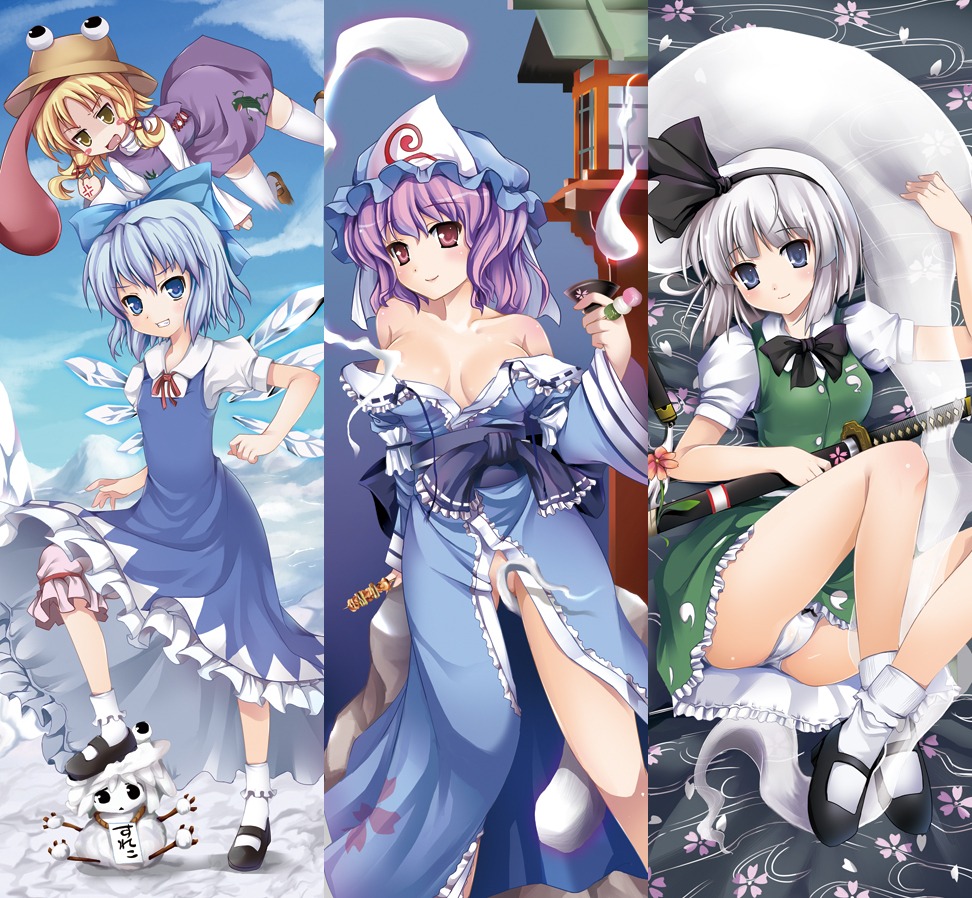 cameltoe cirno cleavage konpaku_youmu moriya_suwako no_bra nopan pantsu saigyouji_yuyuko tomusooya touhou