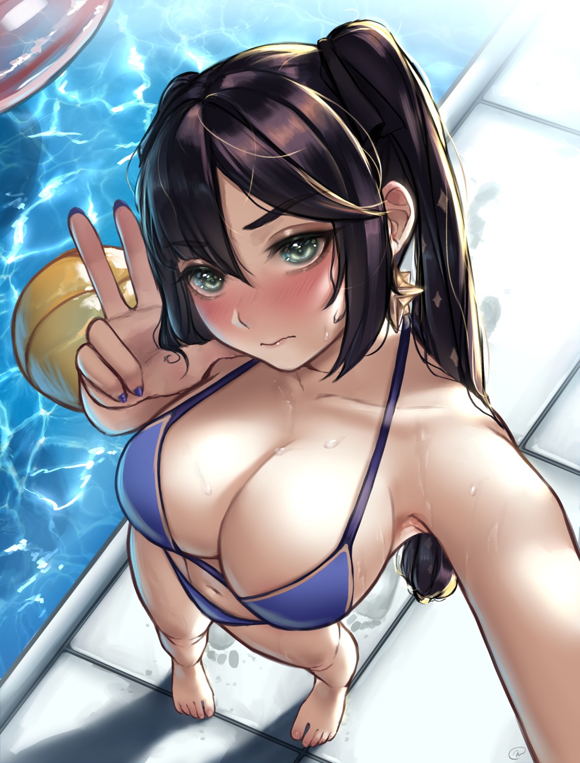 bikini genshin_impact mona_megistus nikishiko swimsuits wet