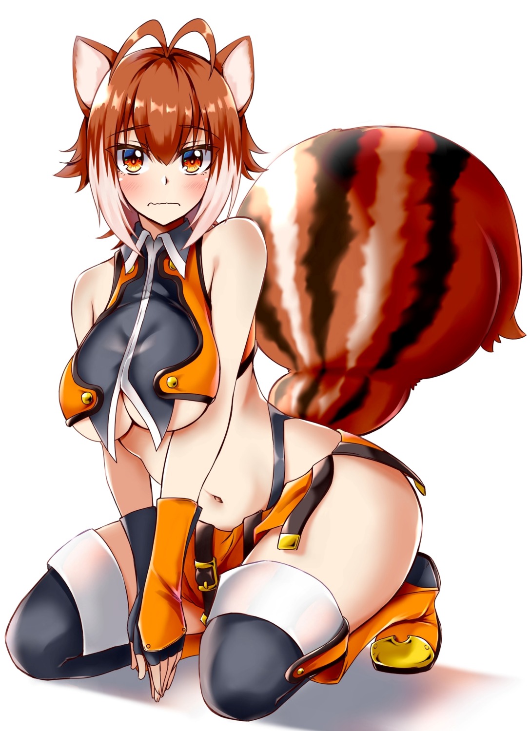 animal_ears blazblue chukachuka makoto_nanaya no_bra tail thighhighs underboob