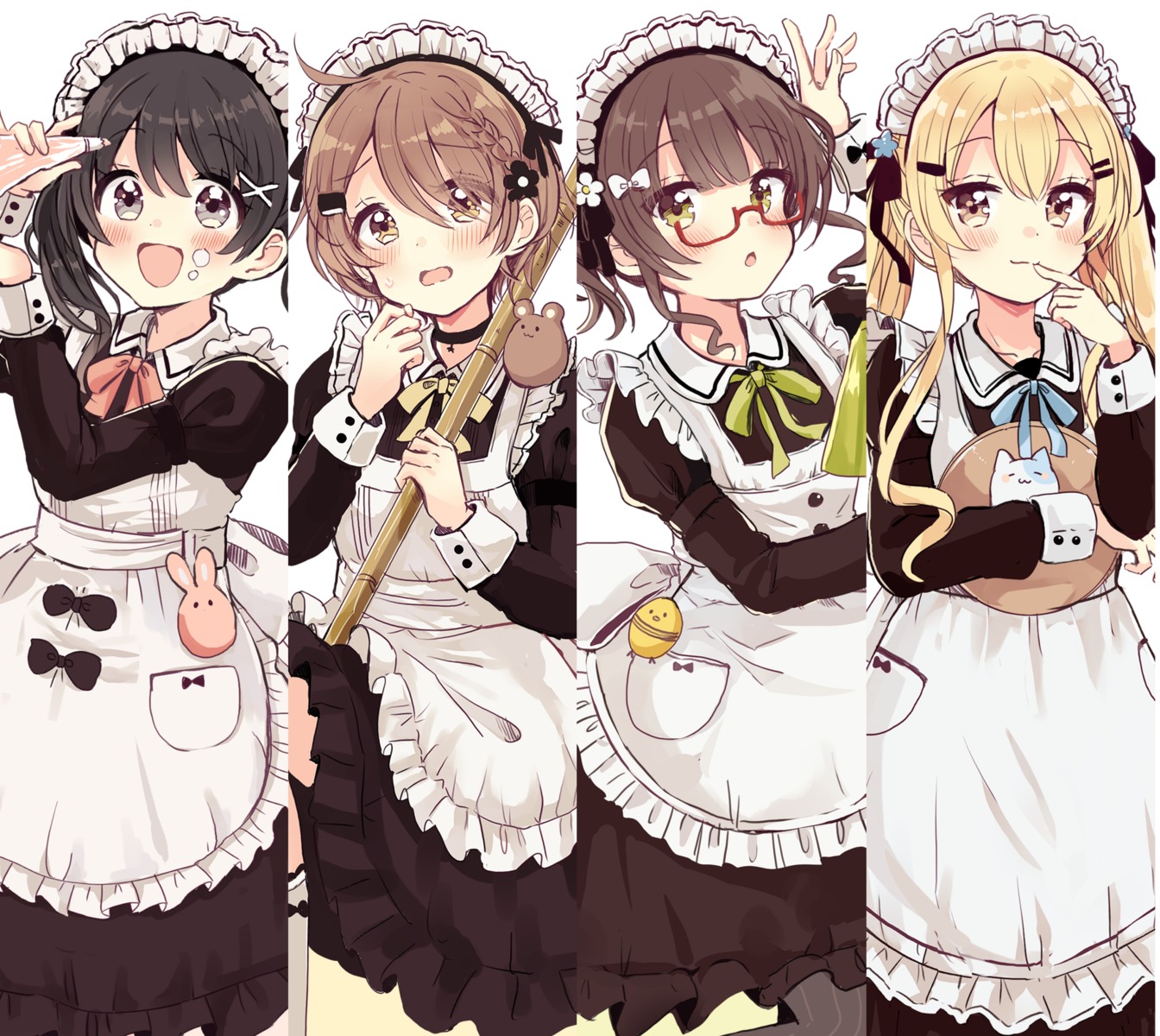 breast_hold higuchi_kaede_(swing!) maid megane miyasato_haruka okamoto_natsuhi sakura_oriko skirt_lift swing!! yokomine_ibuki