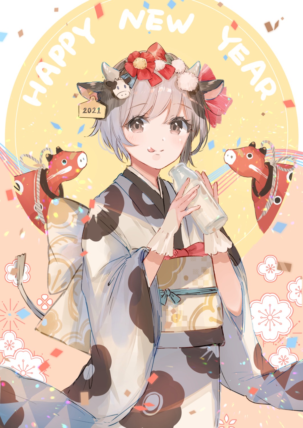 animal_ears cream horns kimono mochitsuki_usa tail