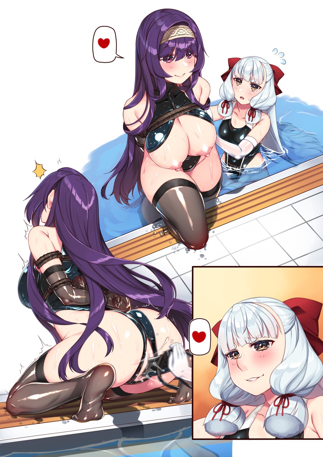 ass bondage breasts censored dildo feet hie_(hiememiko) hiememiko kantai_collection murakumo_(kancolle) nipples no_bra nopan open_shirt pussy pussy_juice swimsuits thighhighs wet yuri