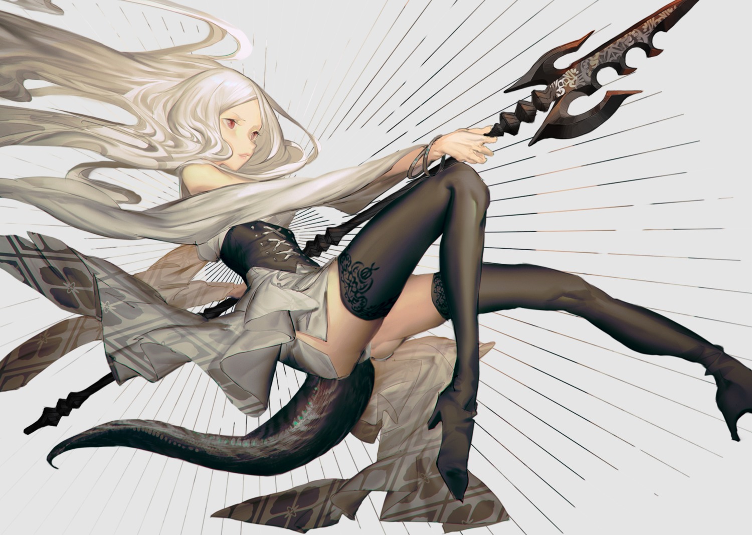 dress heels nonokuro pantsu skirt_lift tail thighhighs weapon