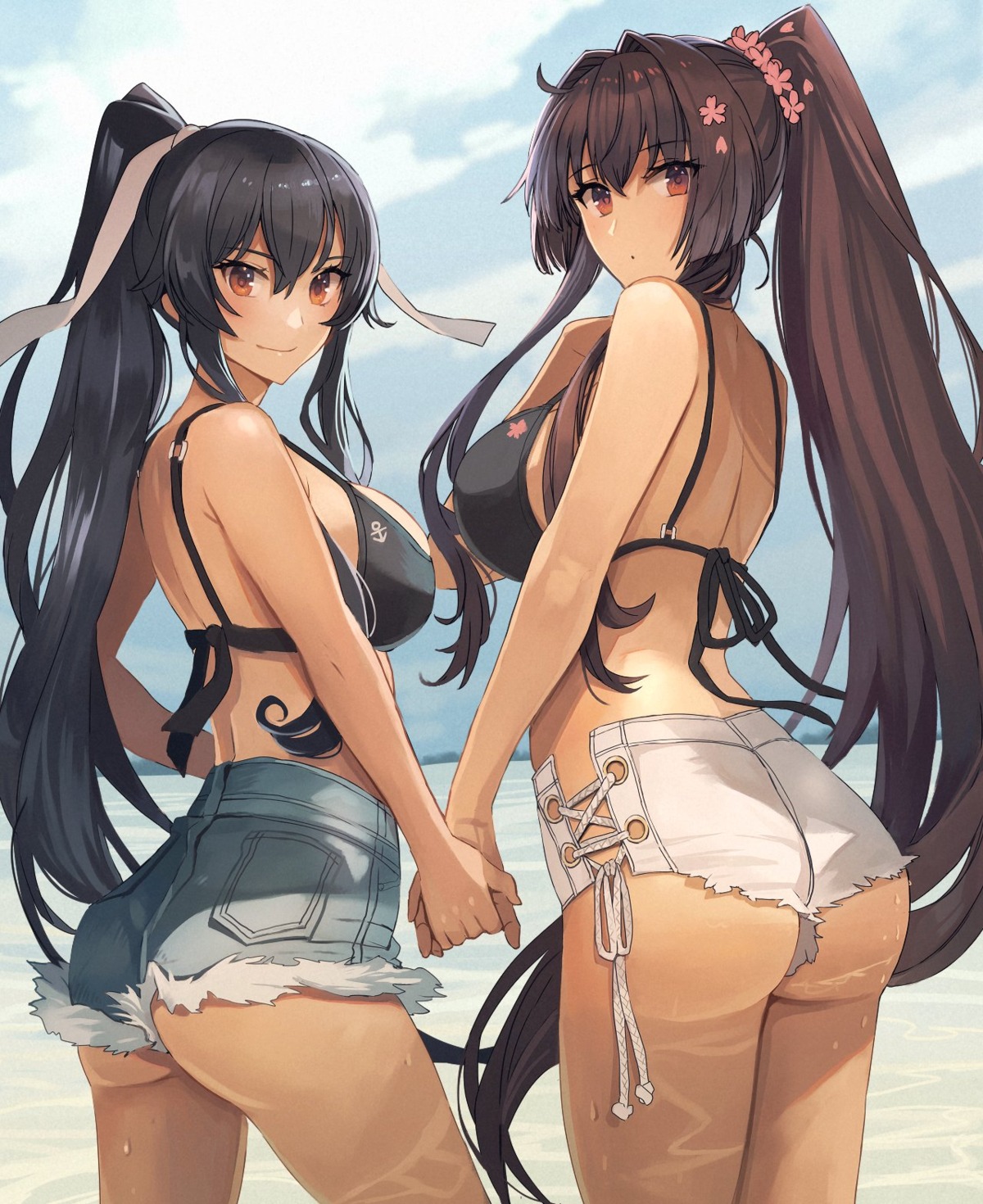 ass bra kantai_collection kasumi_(skchkko) pantsu torn_clothes yahagi_(kancolle) yamato_(kancolle)