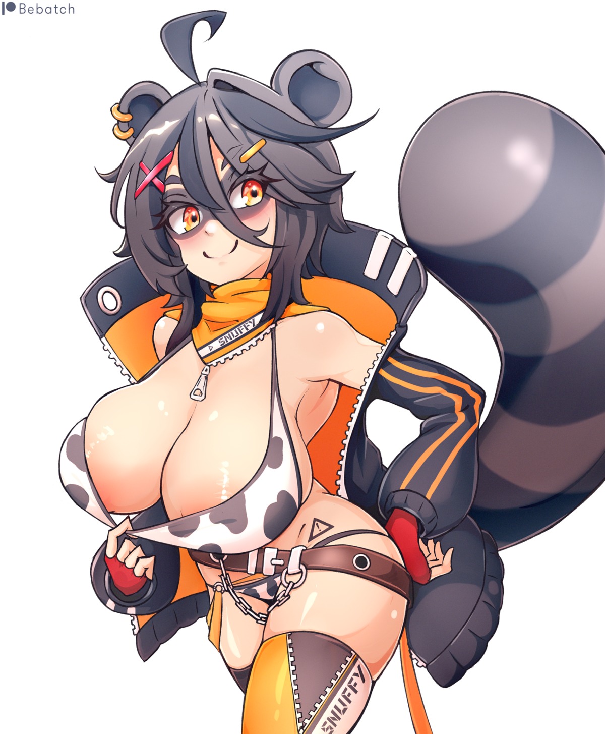 animal_ears areola bebatch bikini open_shirt swimsuits tail tattoo thighhighs undressing