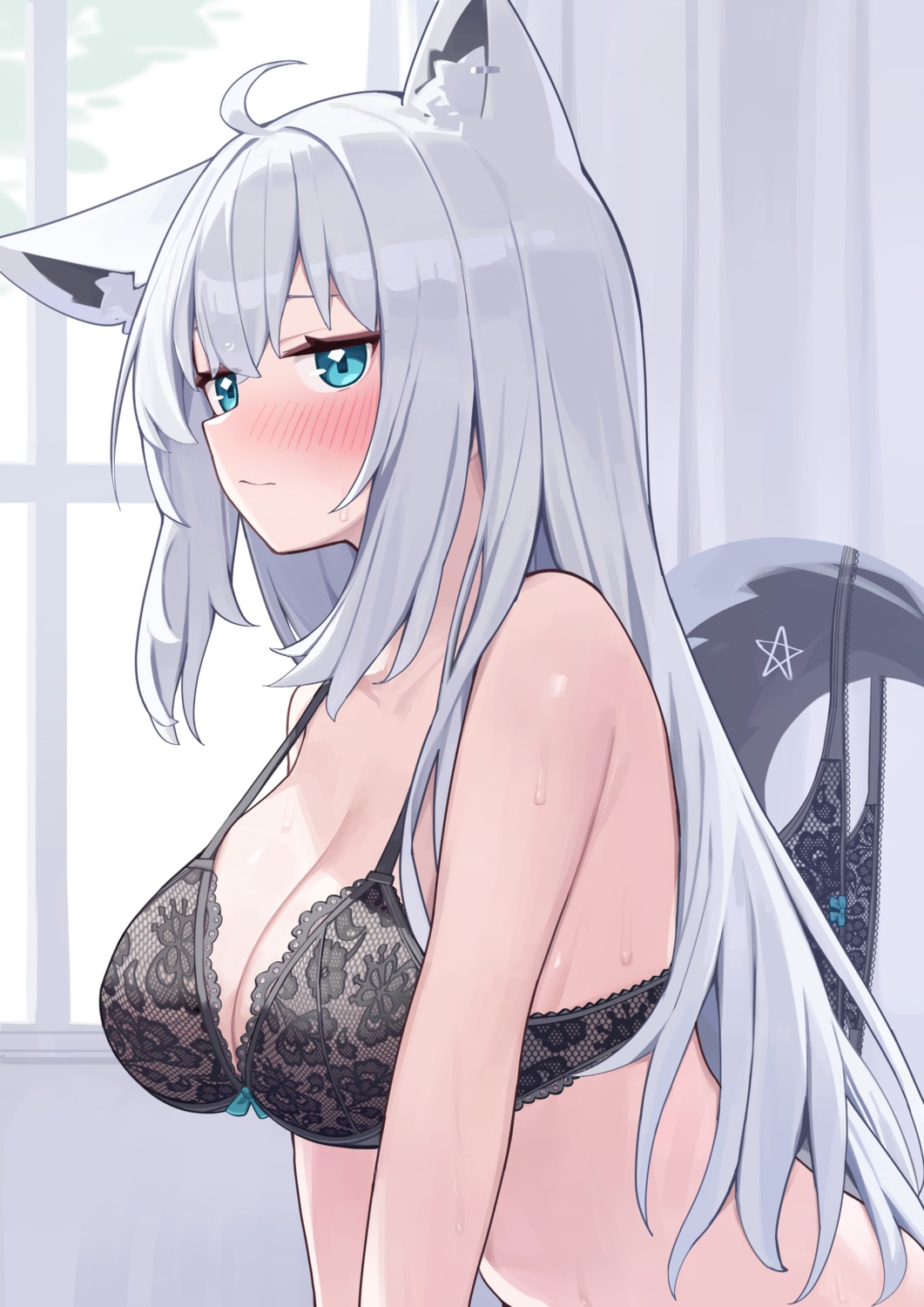 animal_ears bra deaver hololive hololive_gamers kitsune pantsu shirakami_fubuki tail thong wet