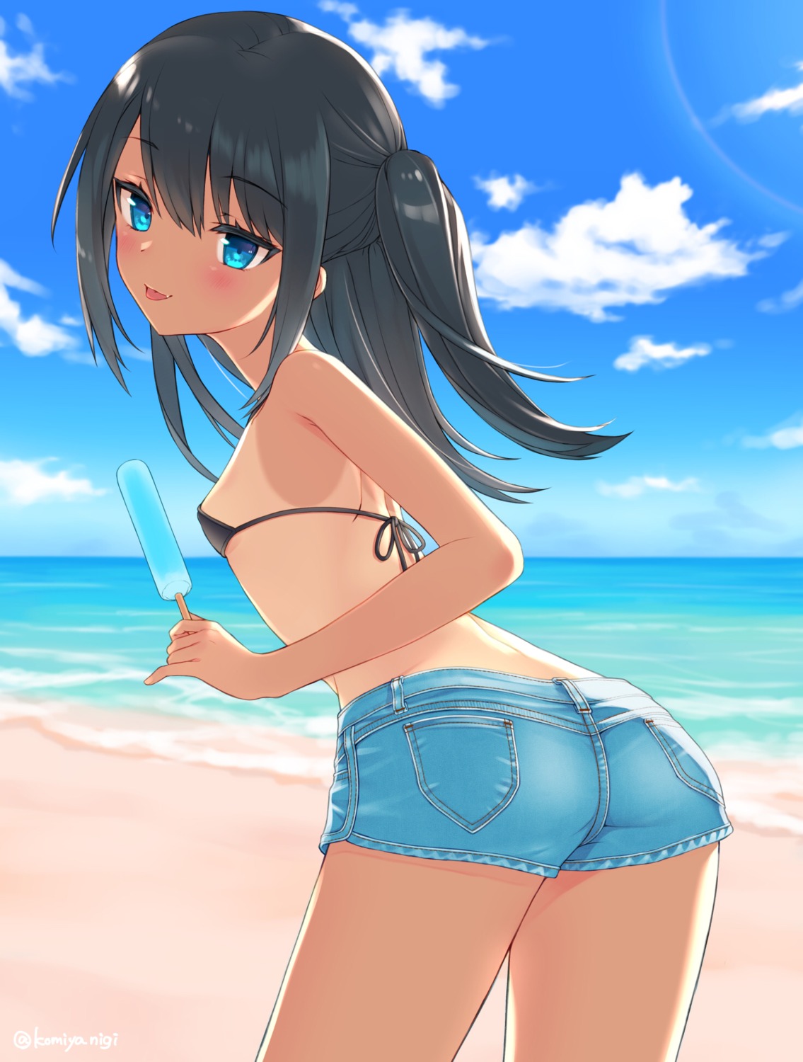 ass bikini_top komiya_nigi swimsuits tan_lines