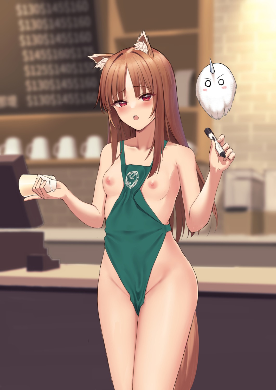 animal_ears holo naked_apron nipples spice_and_wolf tagme tail