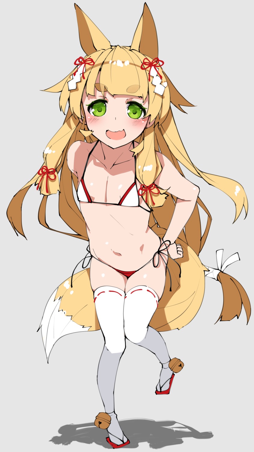 animal_ears bikini kitsune swimsuits tail thighhighs yanagi_yuu