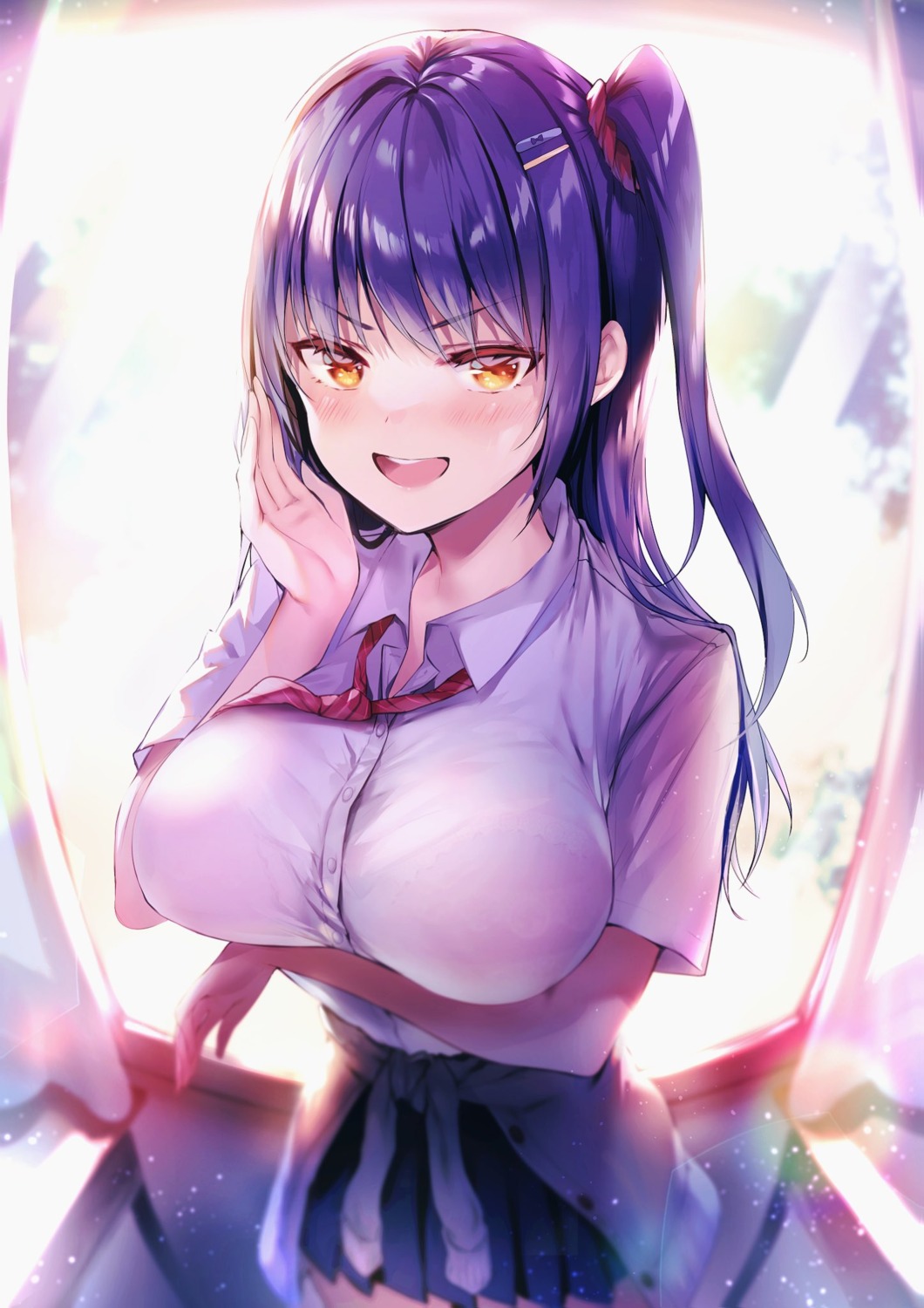 bra breast_hold hisama_kumako see_through seifuku sogou_ayaka sweater yuutousei_ayaka_no_uraomote