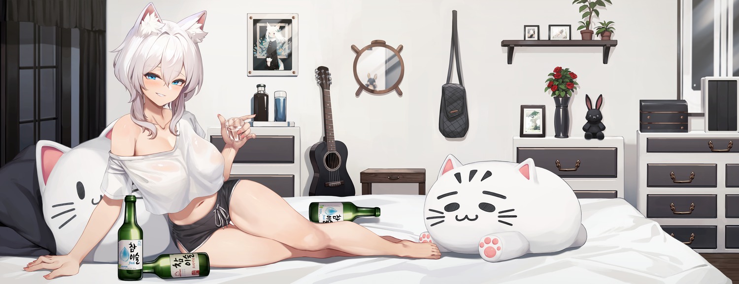 animal_ears charlene daydream_(zhdkffk21) nekomimi no_bra see_through