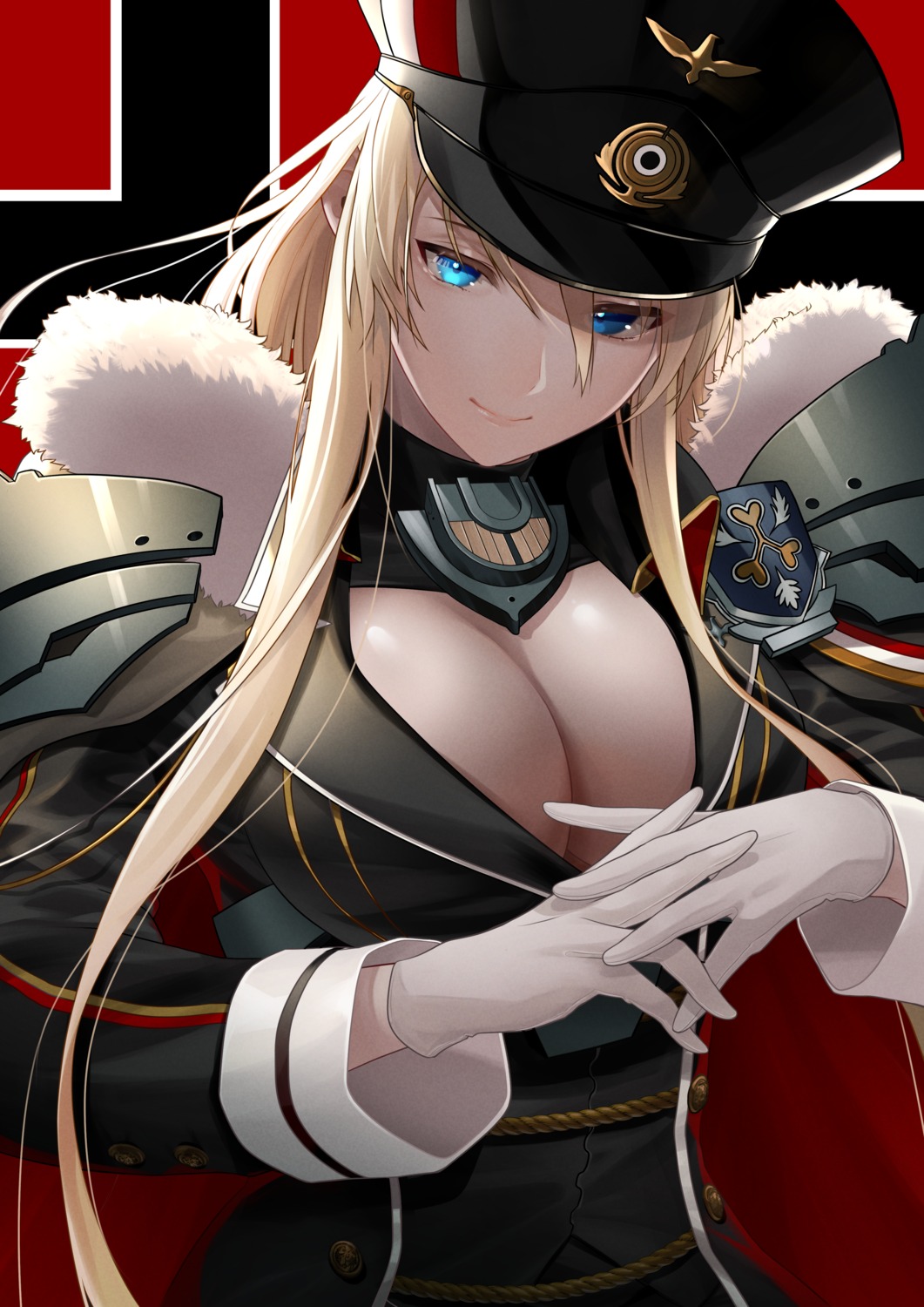 armor azur_lane bismarck_(azur_lane) cleavage no_bra oshida_bob uniform